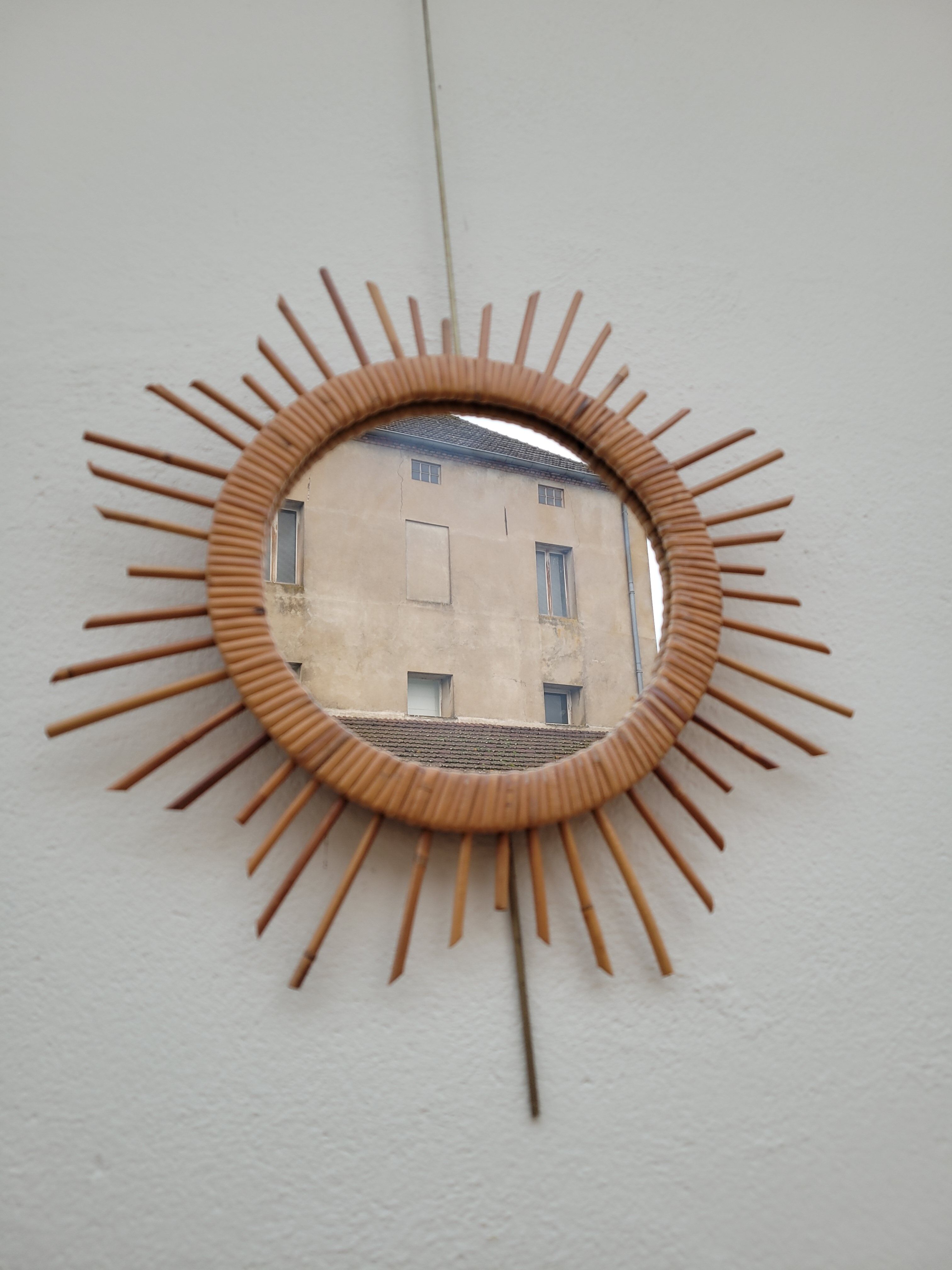 1950 vintage rattan dressing table with sun mirror