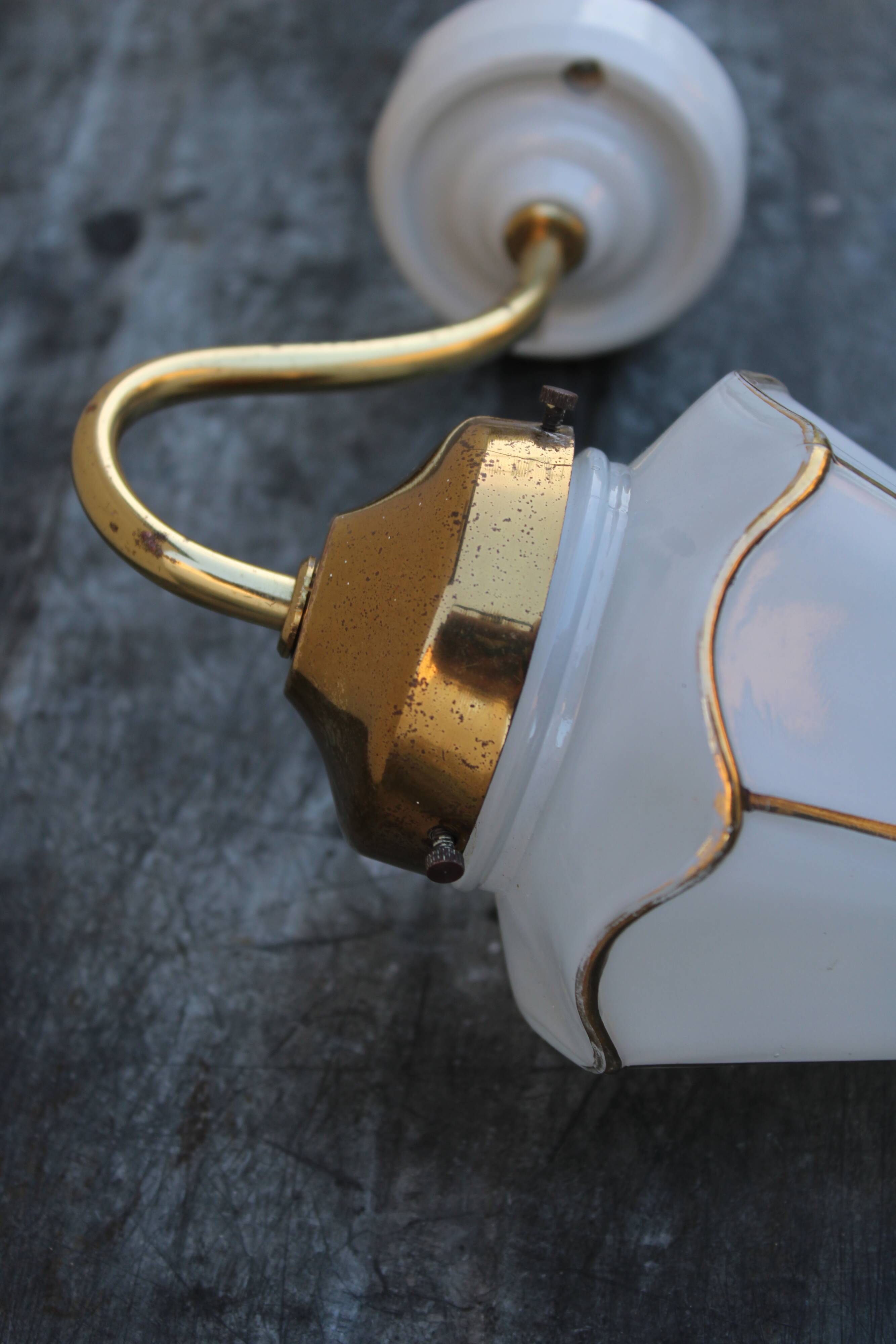 Wall light opaline and brass lantern