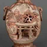 Pair of Banko Ware vases from China ceramic temple and pagoda decor