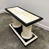 1970s Howard Dilday Organic Rattan Console Table with Black Lacquer Border.
