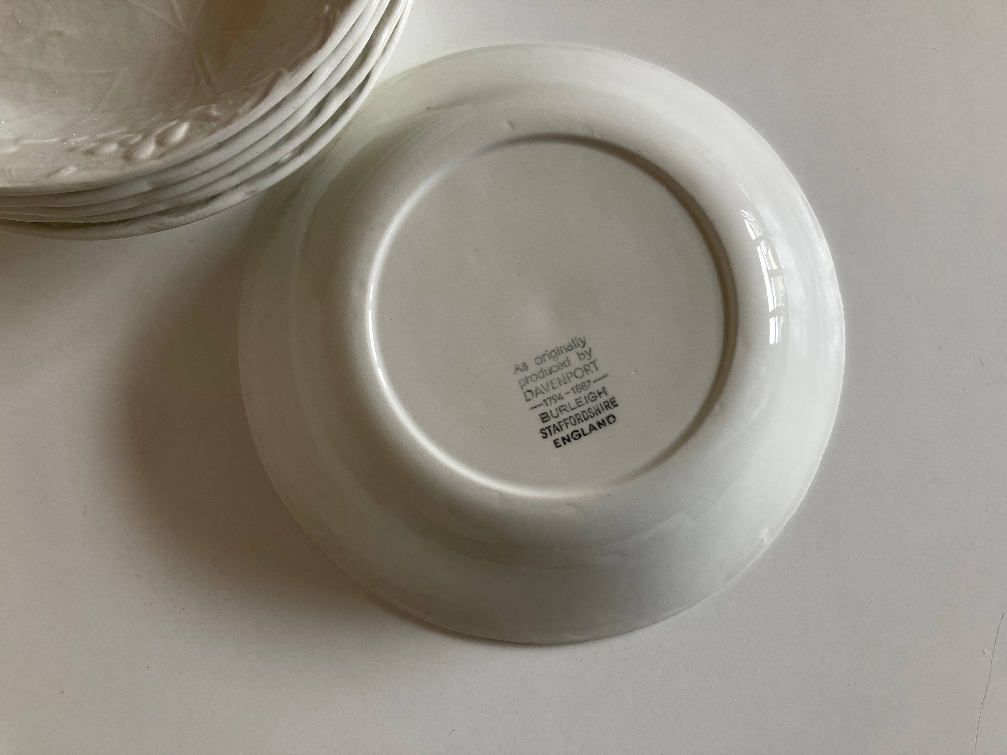 Set of 6 Burleigh Davenport English earthenware cap plates with vine leaf and strawberry relief