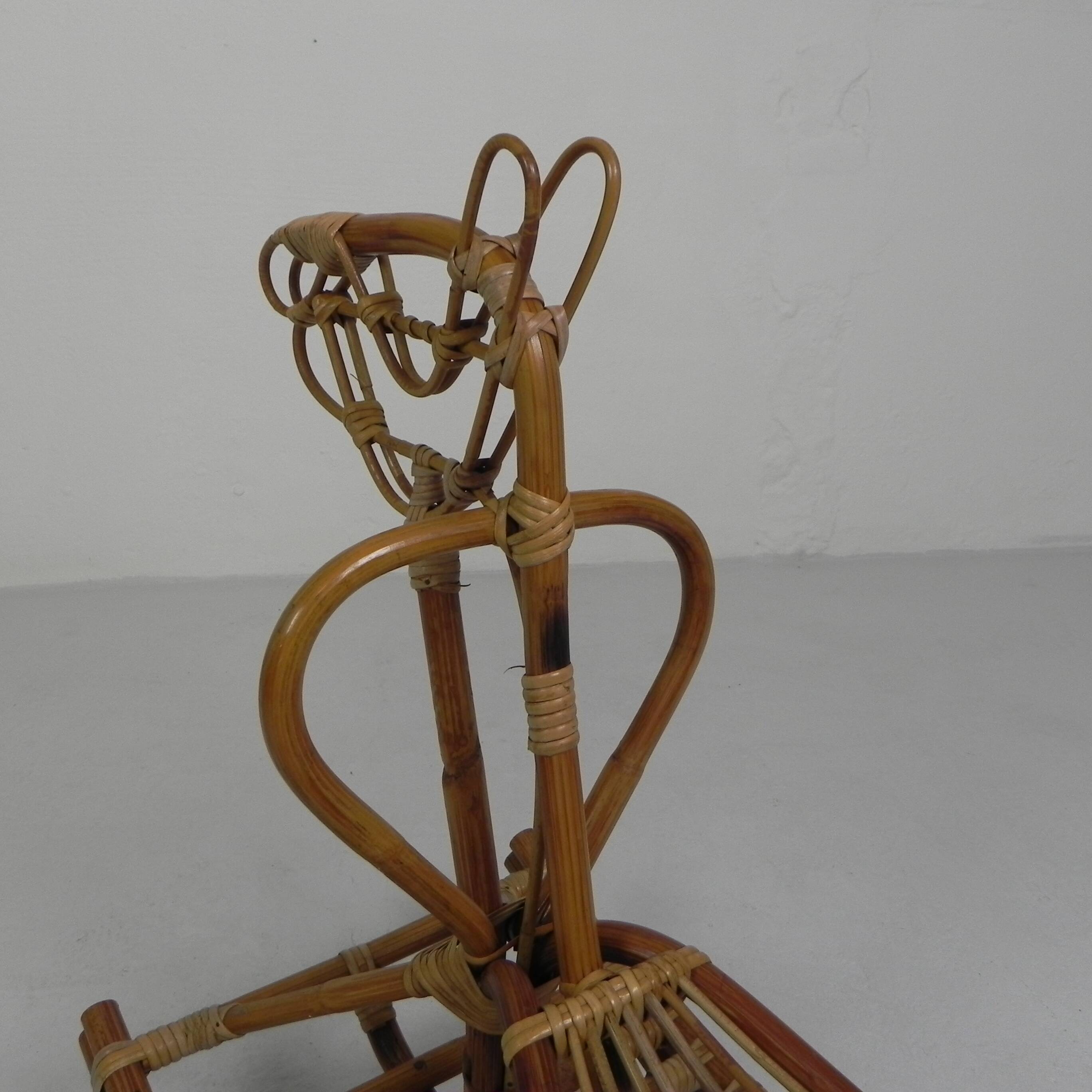 Vintage bamboo rocking horse, 1960s