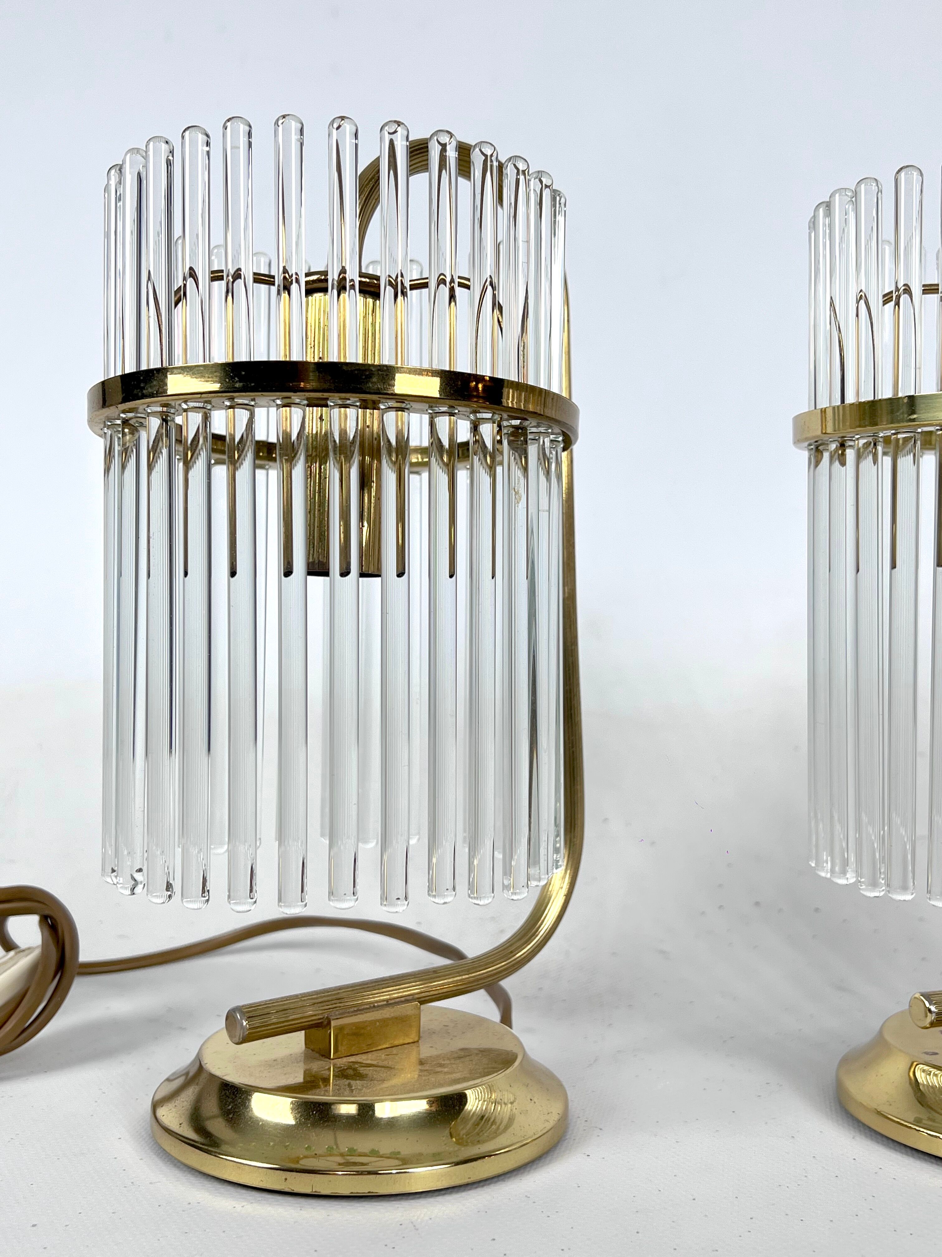 Vintage Italian pair of Signed brass table lamps by Sciolari. Italy 1970s