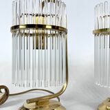 Vintage Italian pair of Signed brass table lamps by Sciolari. Italy 1970s