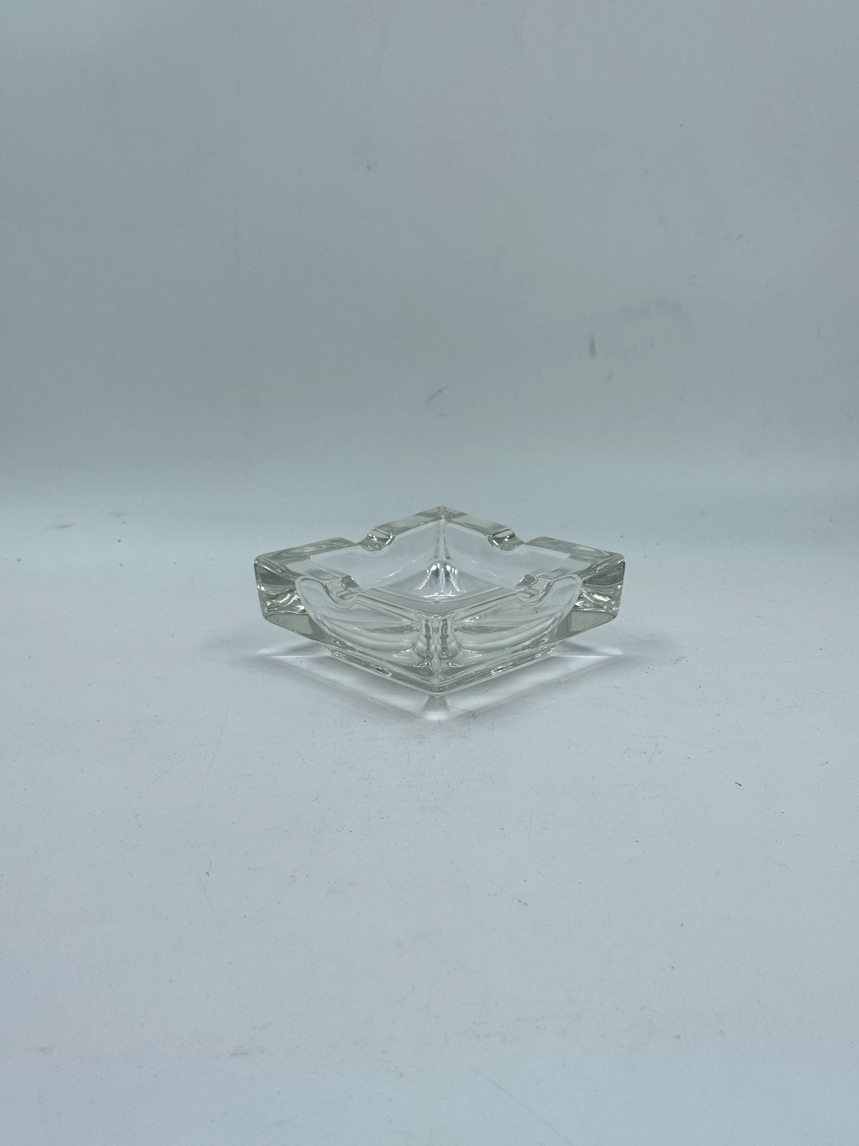 Vintage rectangular glass ashtray, design with two cigarette rests.