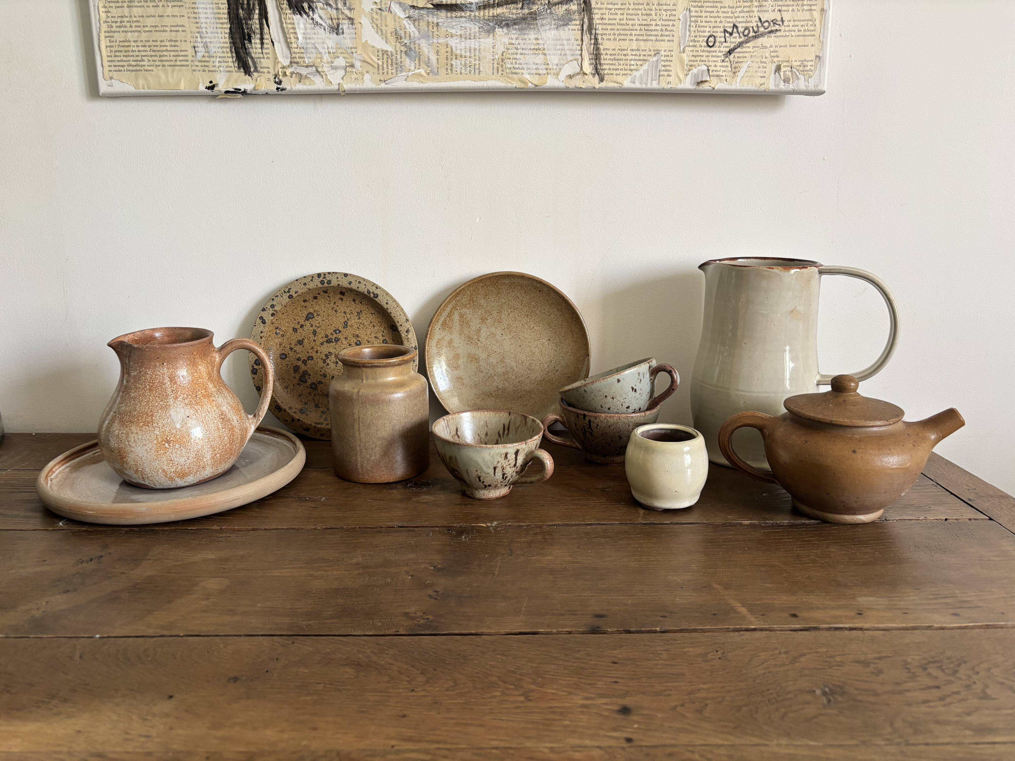 Set of French artisanal stoneware ceramics – 1960s