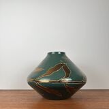 Vintage green & gold glazed ceramic vase