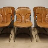 Series of 6 vintage Cidue Italy chairs in leather and metal, 1970s