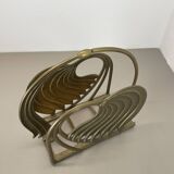 Hollywood Regency 4.8kg Brutalist Solid Brass Magazine Holder Stand, Italy