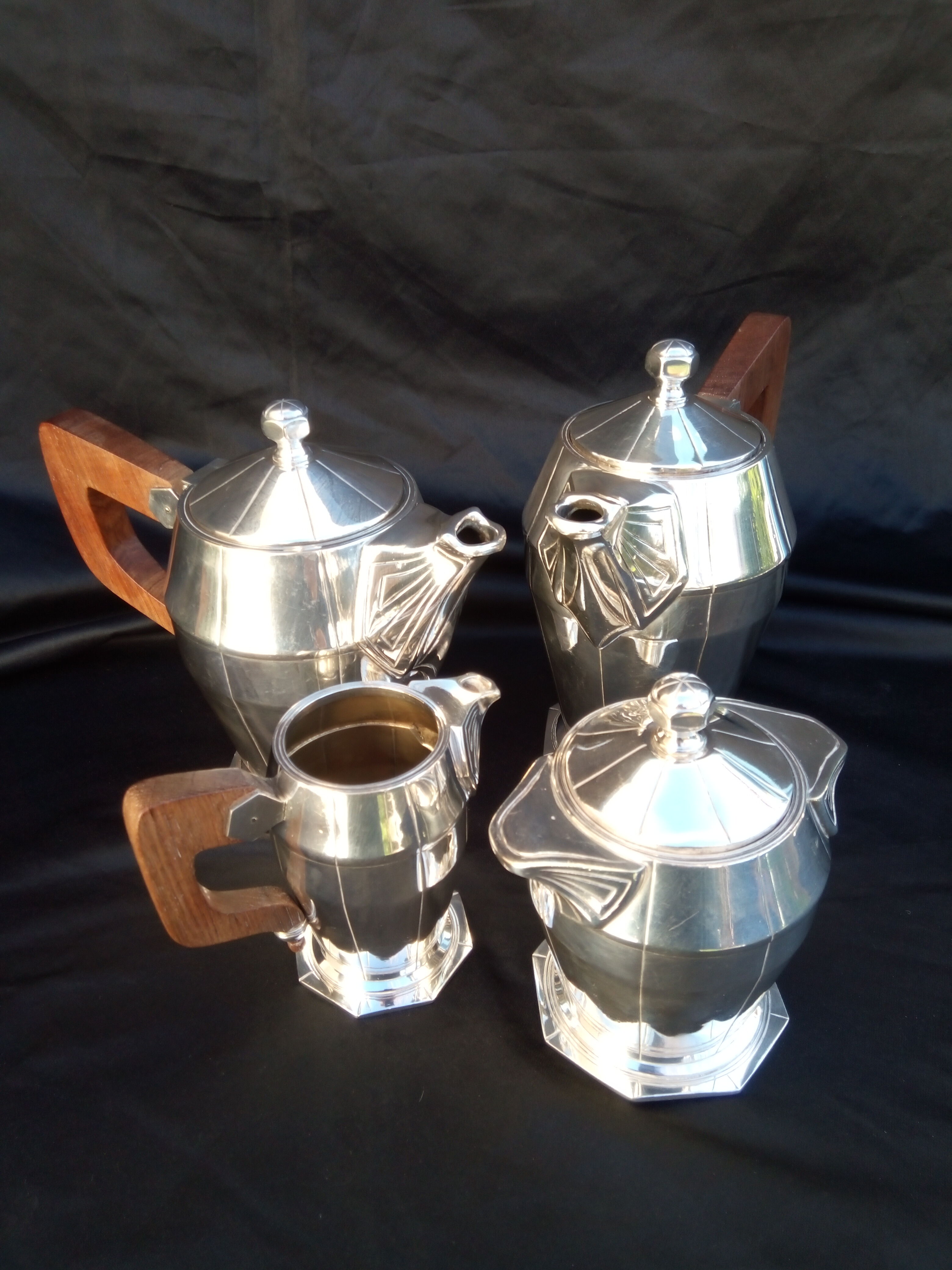 Coffee service, art tea in art deco silver metal