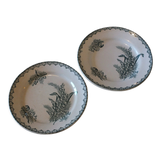 Duo of flat plates in Terre de Fer Saint Amand service Lily of the Valley