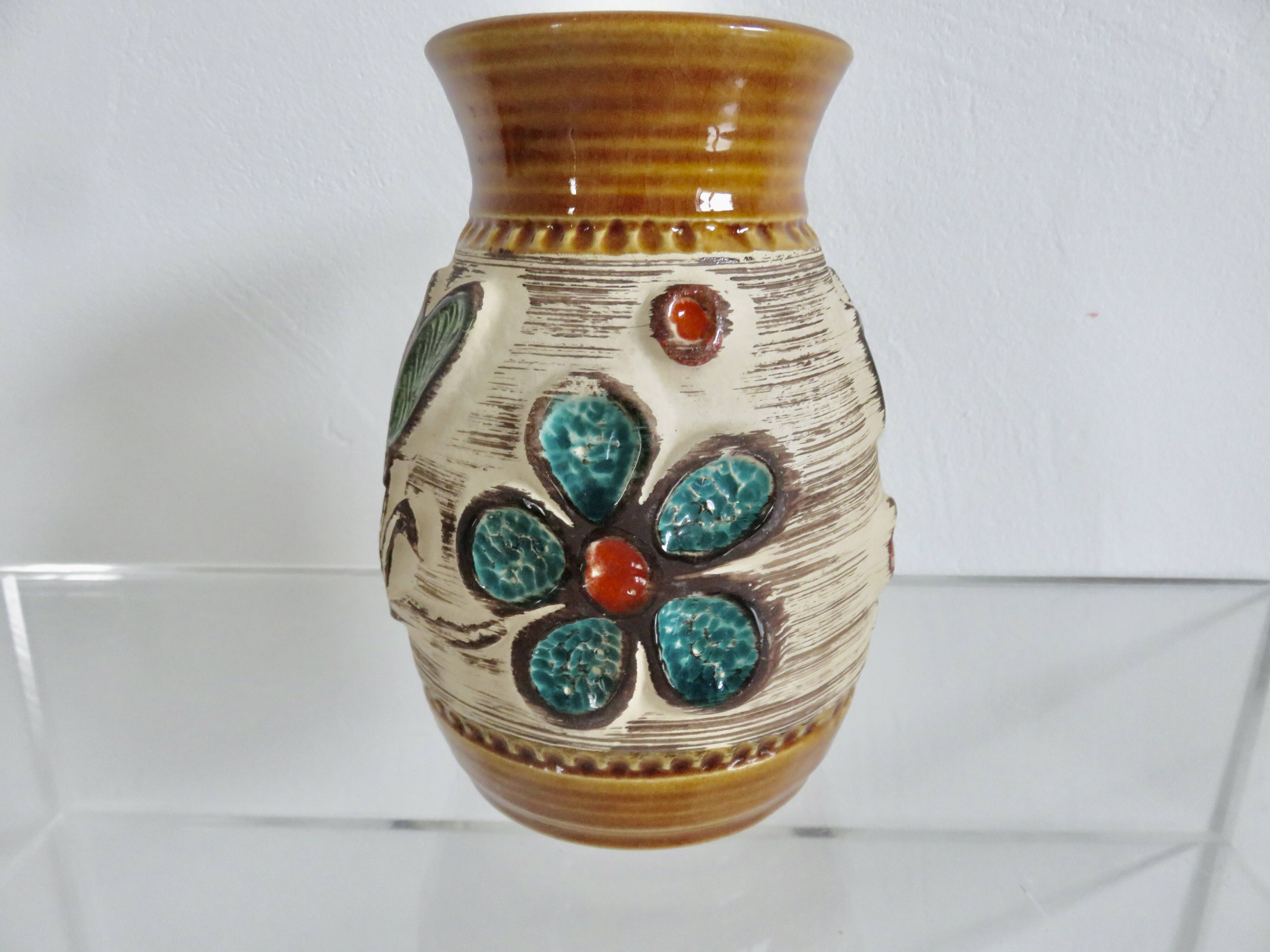 Ceramic vase with floral decoration "West Germany" 50s 60s