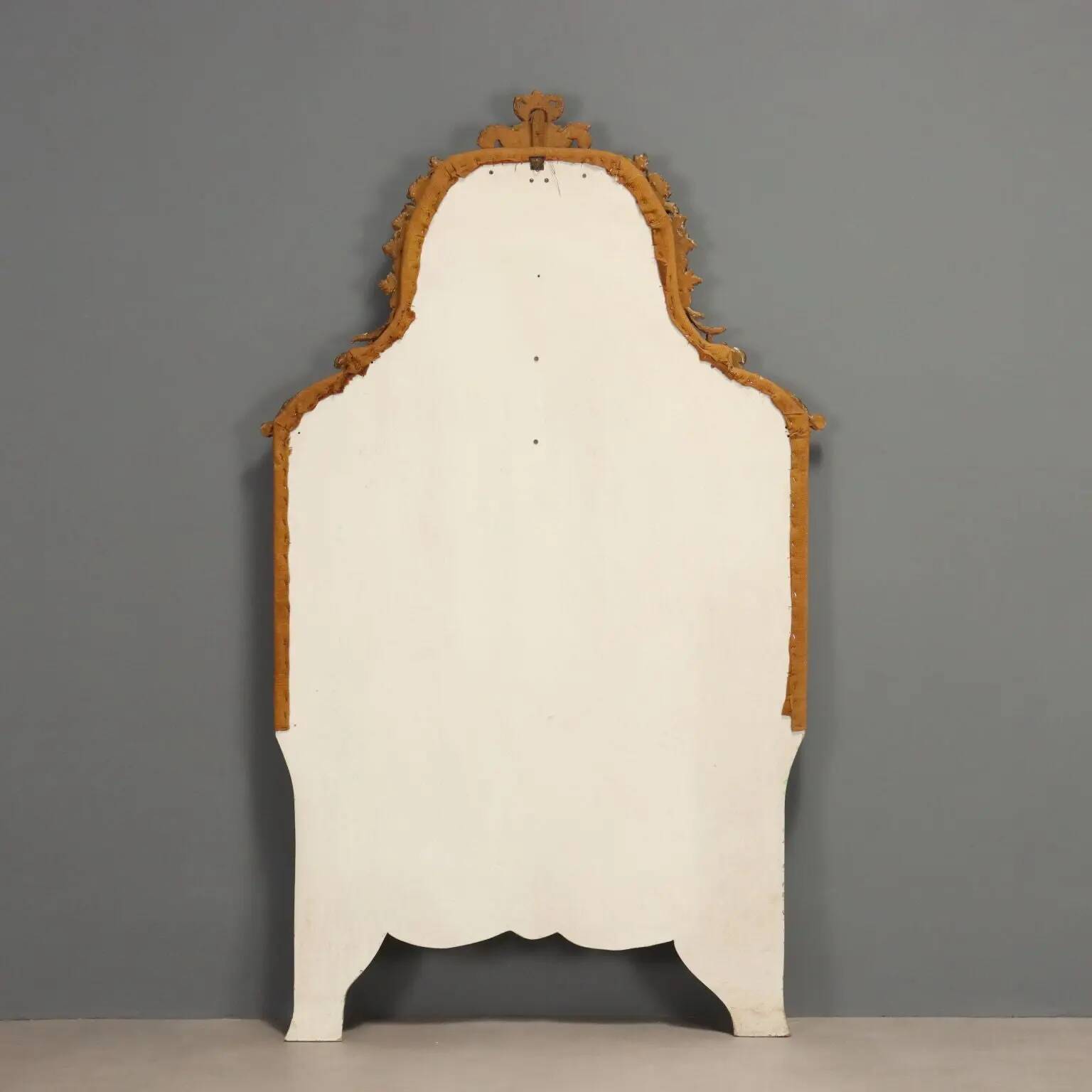 Antique wooden and fabric headboard, Italy, 19th century.