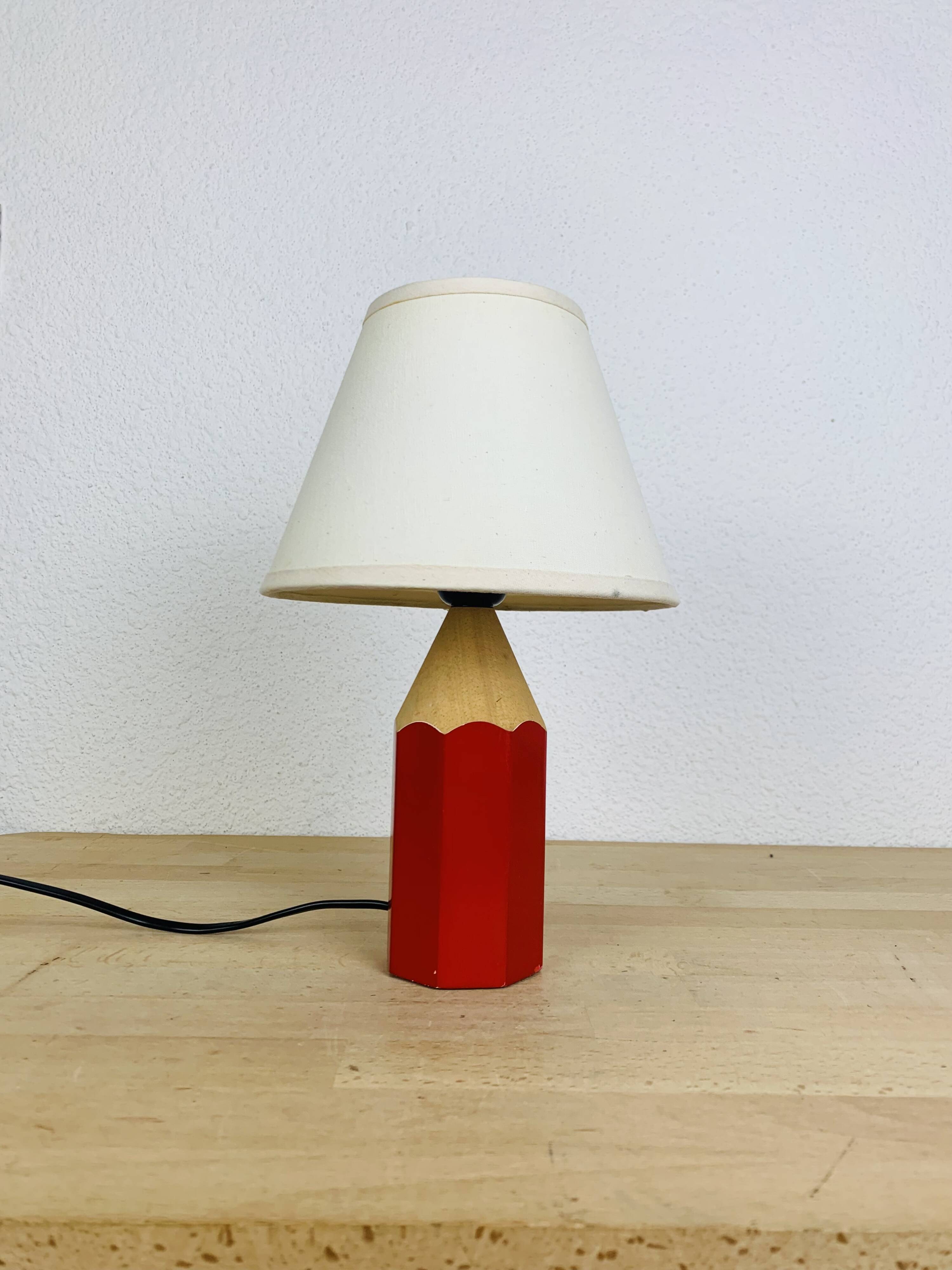 Pierre Sala vintage pencil lamp, wood, red