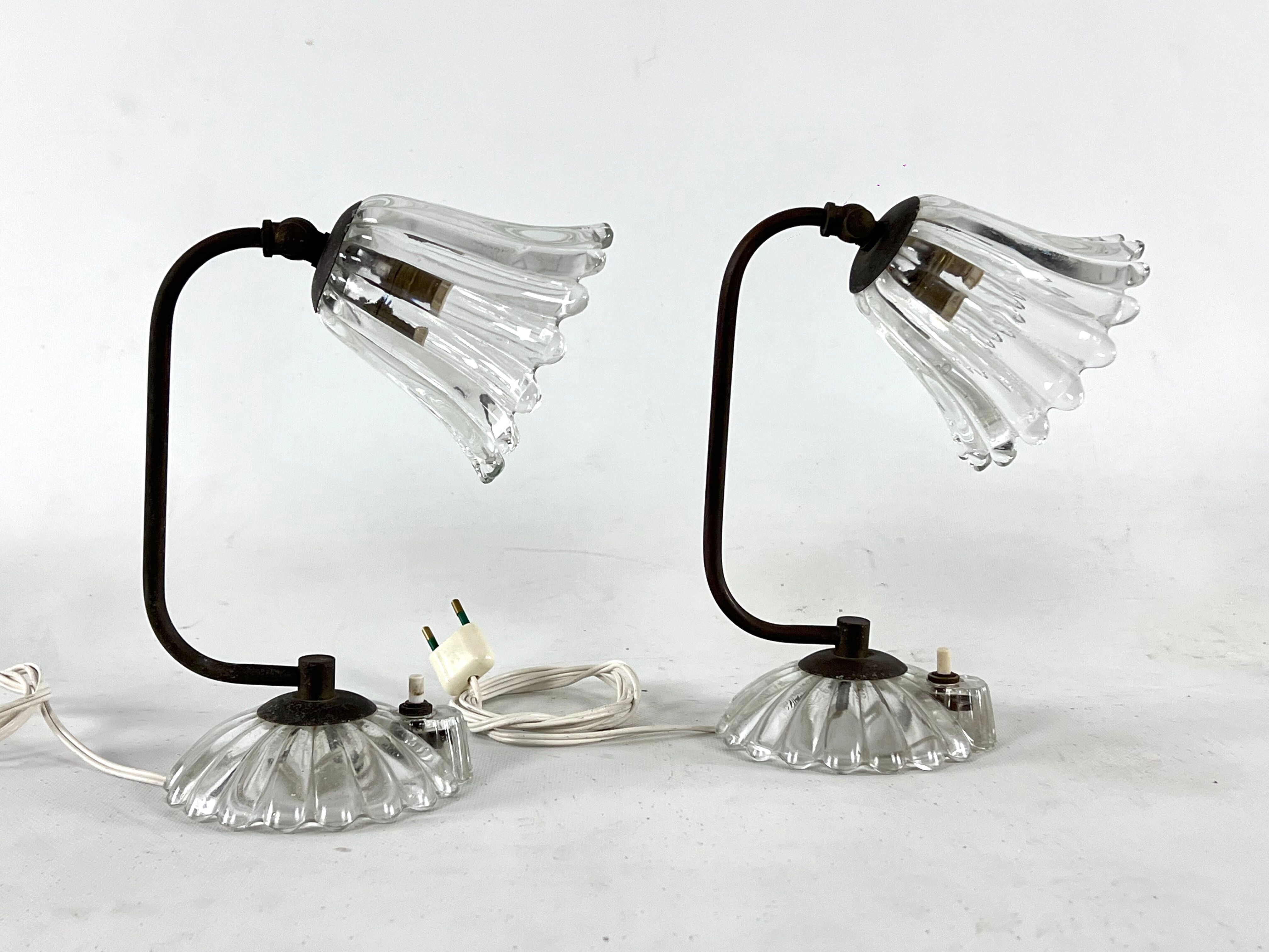 Art Deco, pair of Murano Glass table lamps, taly 1940s