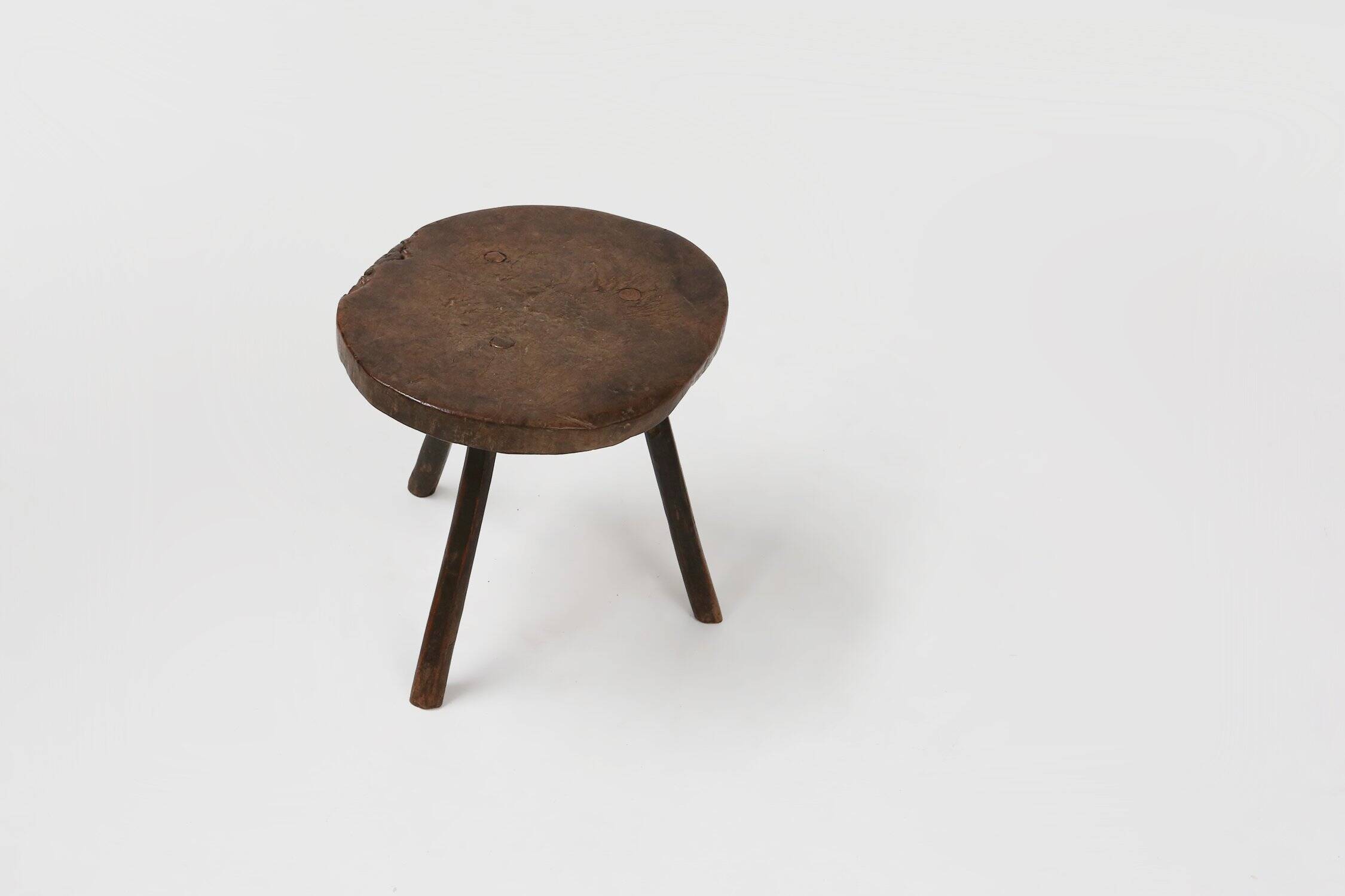 French Brutalist Oak Tripot Stool, ca 1850