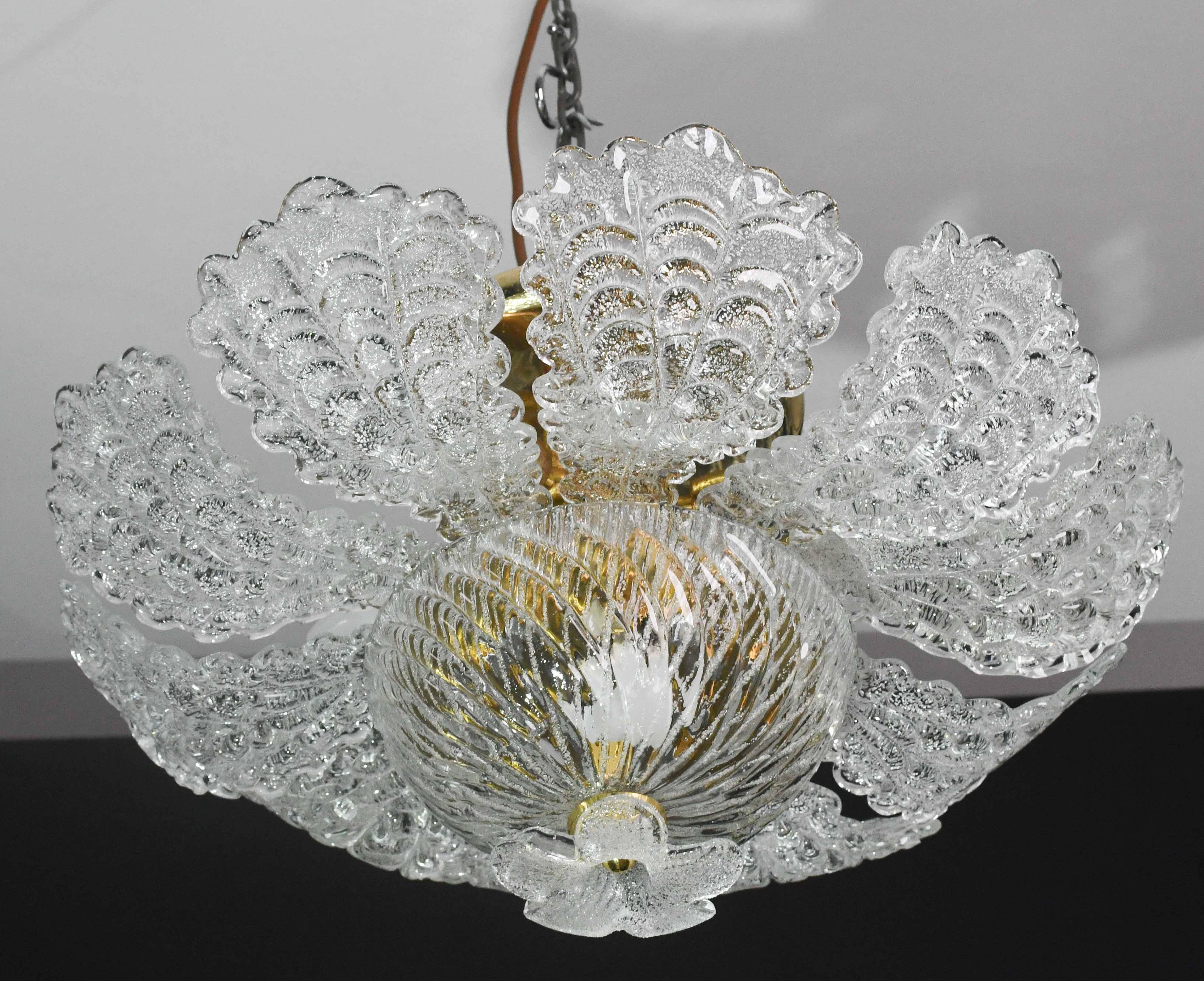 Charming transparent Murano glass leaf ceiling light or chandelier, 1970s