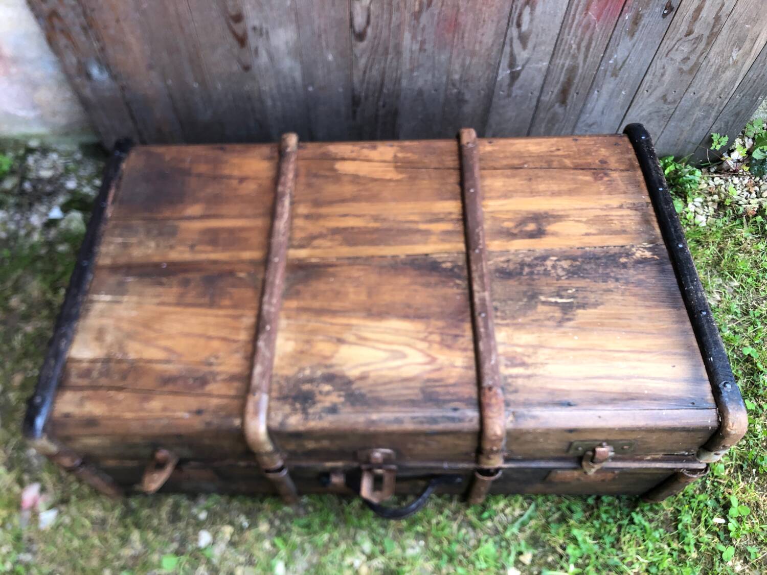 Old wooden transport trunk late 19th century vintage