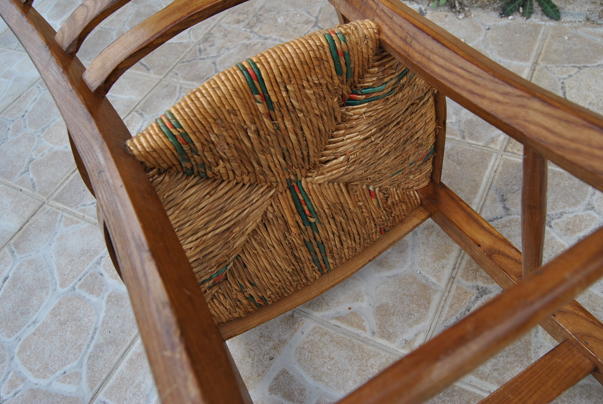 Wooden children's high chair and mulched seat