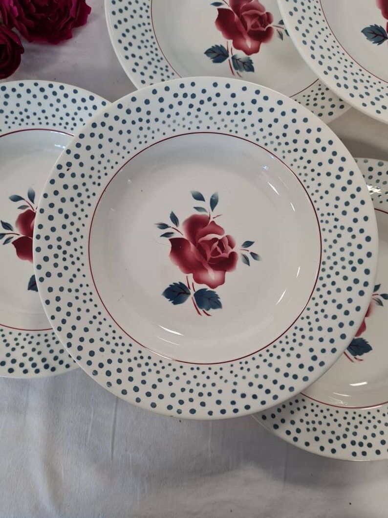 Assiettes creuses anciennes X6 modèle "René" de la manufacture française de Digoin