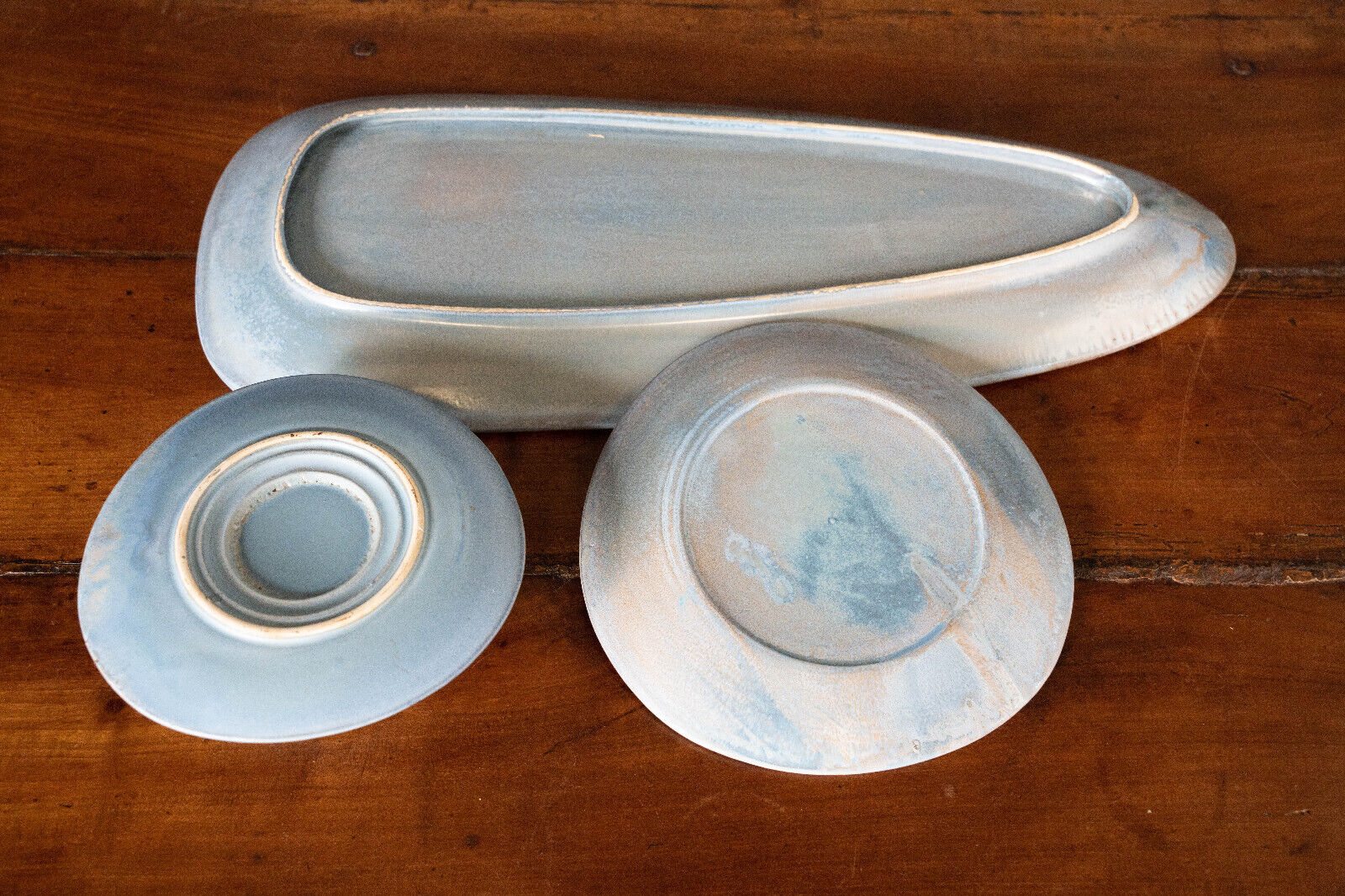 Stylized fish set 1960 Blue background Vallauris 1 course 12 plates