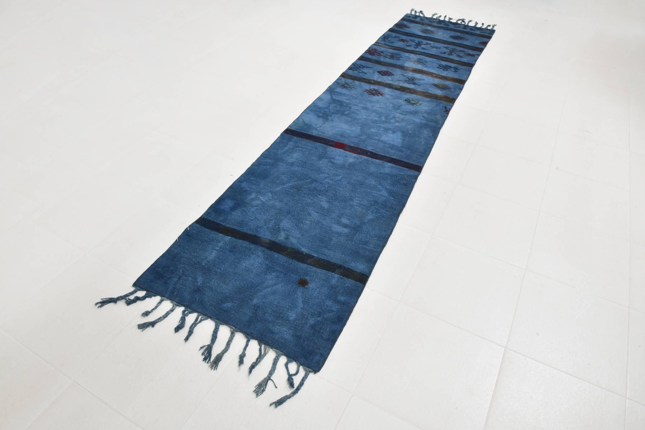 Blue Black Antique Turkish Runner Rug, 79x342Cm