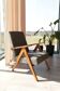 Vintage design armchair in mixed black fabric, walnut-coloured wood.