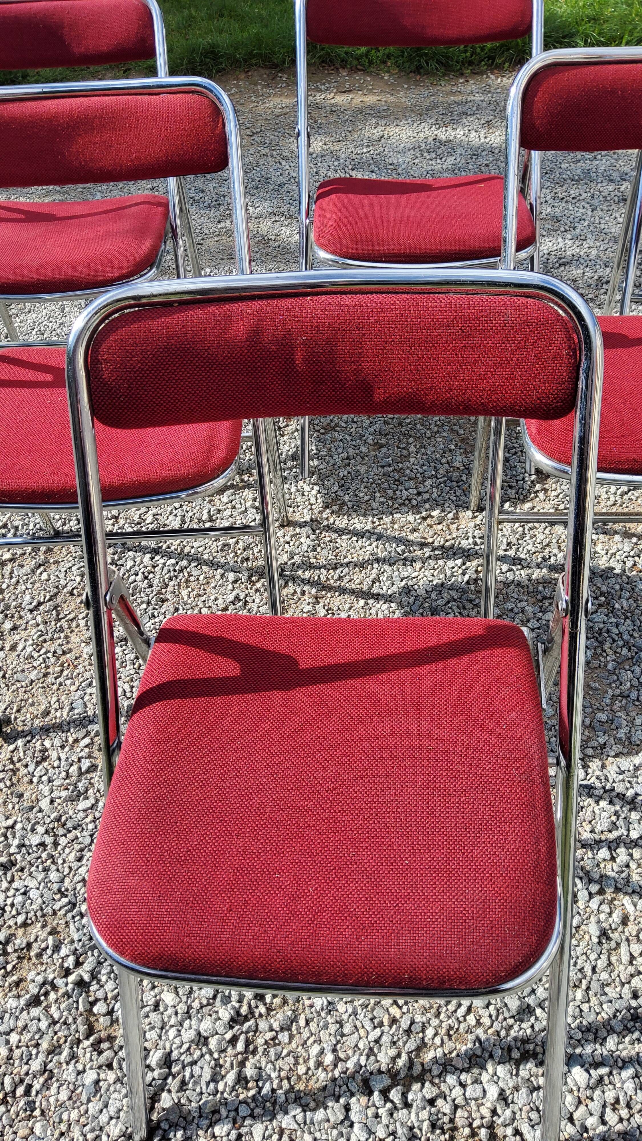 Set of 6 folding chairs from the 70s tweed and chrome metal