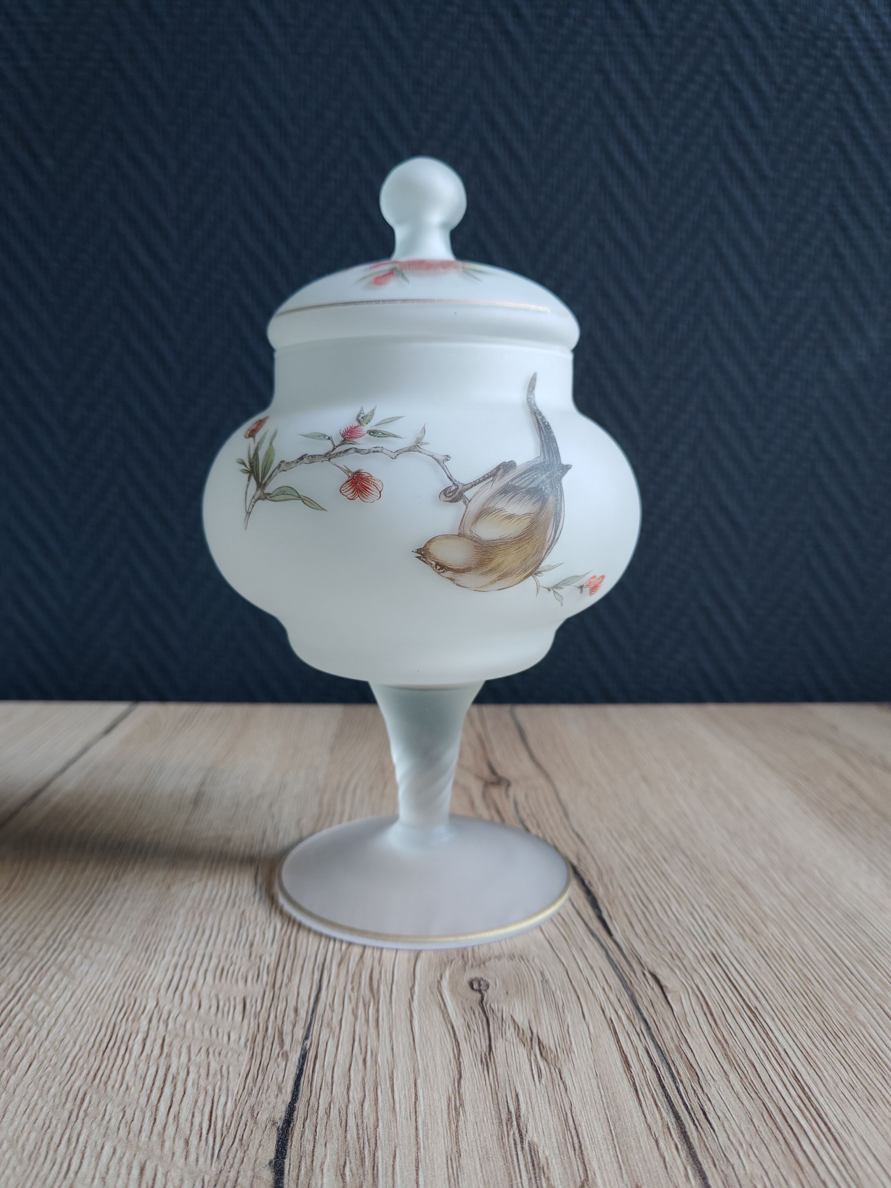 Vintage opaline glass footed bonbonnière