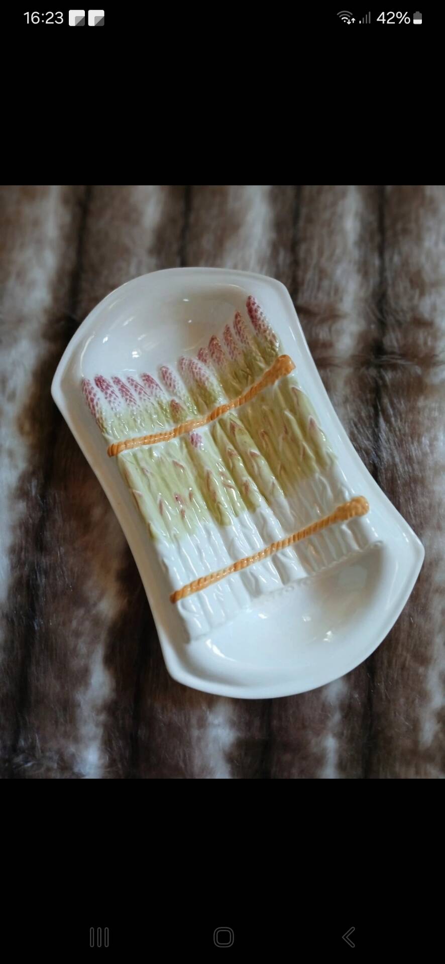 Old plate in slipware/asparagus