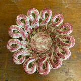 Antique White & Pink Openwork Braided Ceramic Barbotine Cup Vintage