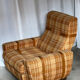 Vintage 1970s armchair in beige, orange, and brown tweed