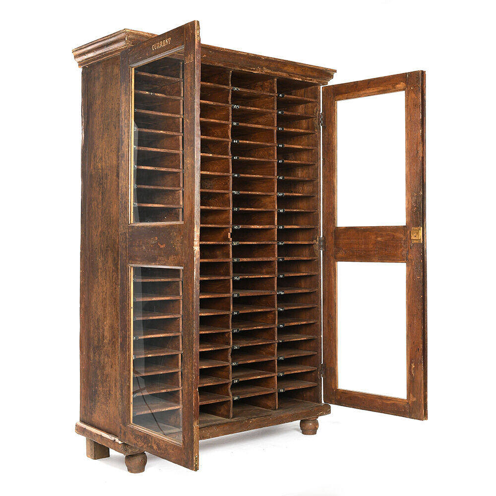 Wooden postal sorting furniture with 80 lockers