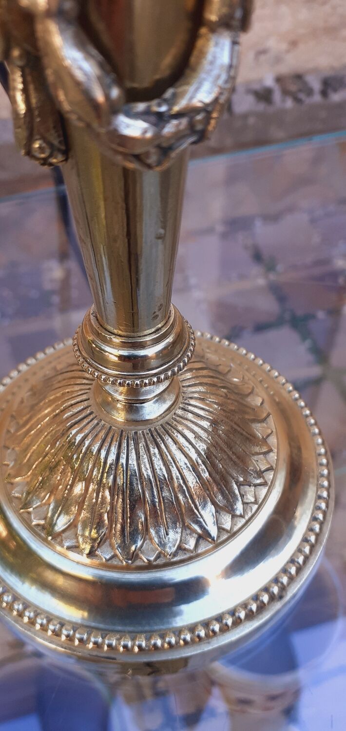 19th Century Bronze Candlestick Lamp Base In Louis XVI Style