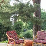 Set of 2 vintage armchairs 90s bamboo, with kilim cushions handmade on mesu