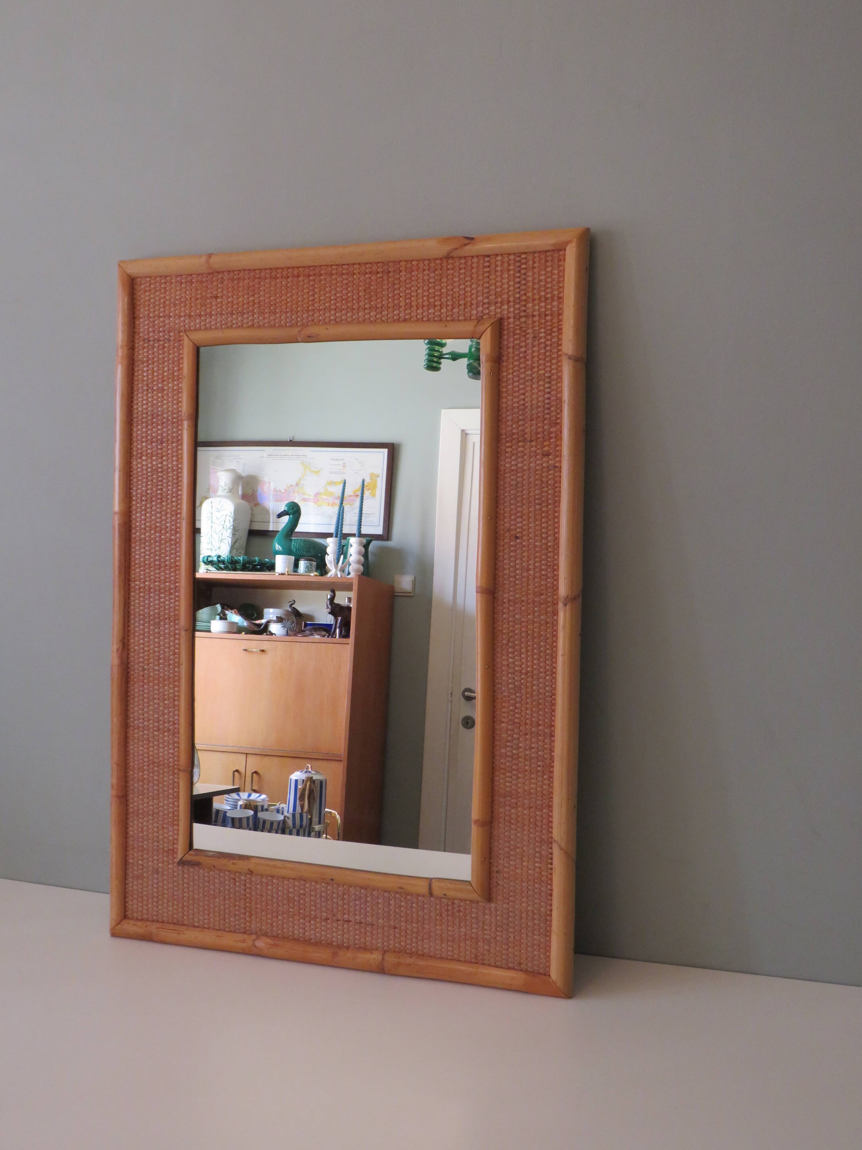 Italian wall mirror vintage vera dal in bamboo and cane