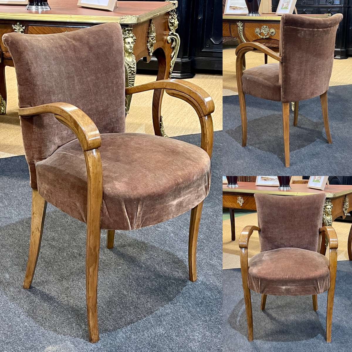 Art Deco bridge armchair in beech