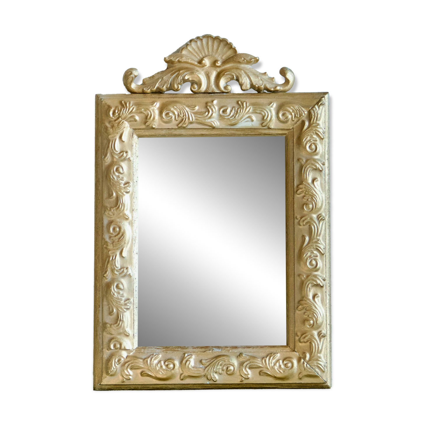 Antique gilded shell mirror with arabesque moldings