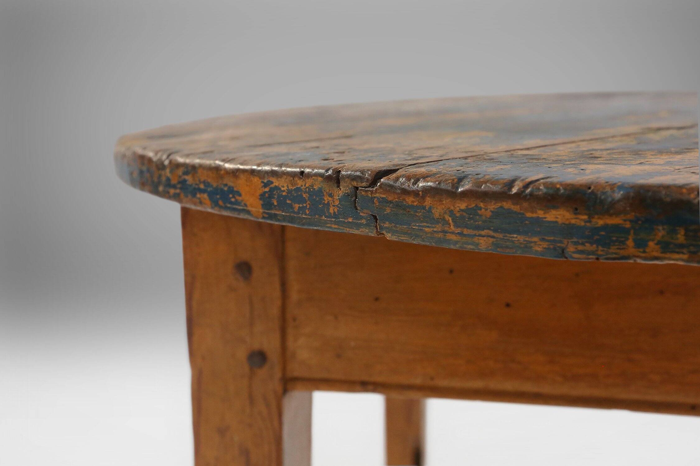 French Round Side Table in Oak with Blue Top, 1850s