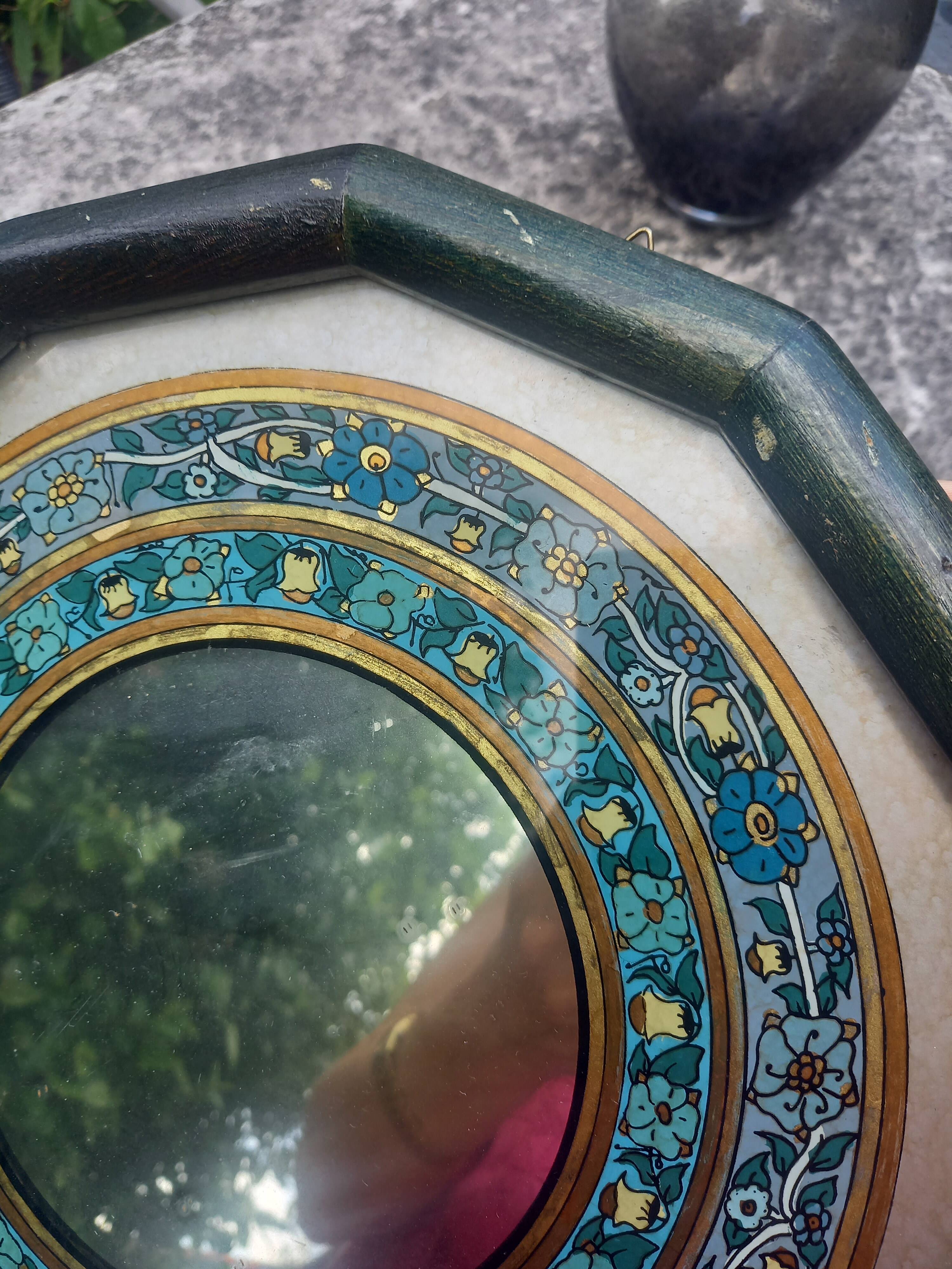 Oriental mirror floral pattern signed vintage
