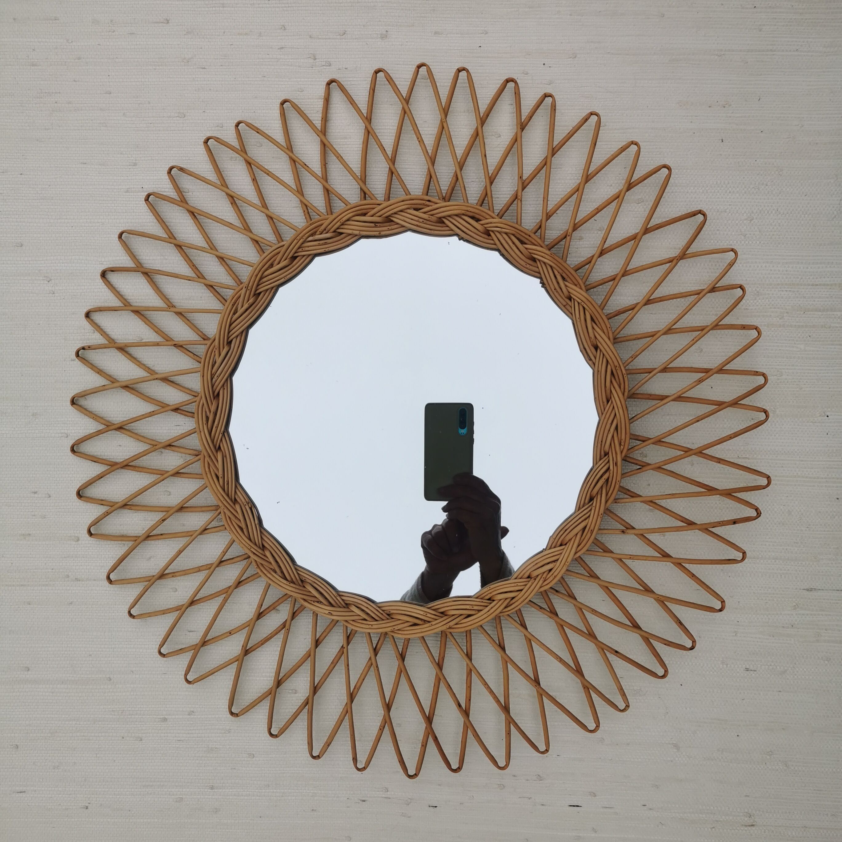 Miroir soleil en rotin 56cm
