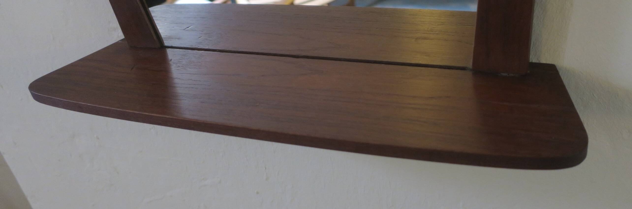 Danish teak wall mirror with shelf, 1960s