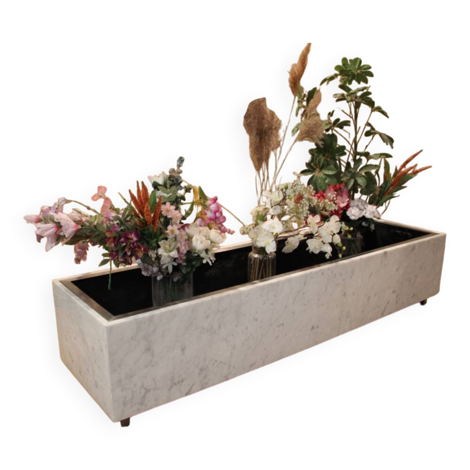 Large 1960s Knoll Style Marble and Brushed Steel Planter