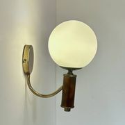Vintage wooden, brass, and opaline wall light, France, 1970.