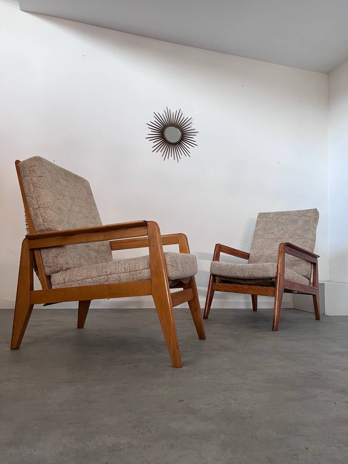 Lot 2 designer reconstruction rest armchairs from the 50s Free-Span / Guariche vintage
