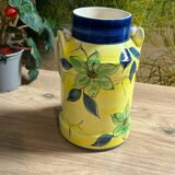 Ceramic milk jug with floral decoration / vase / pitcher green / yellow 20cm