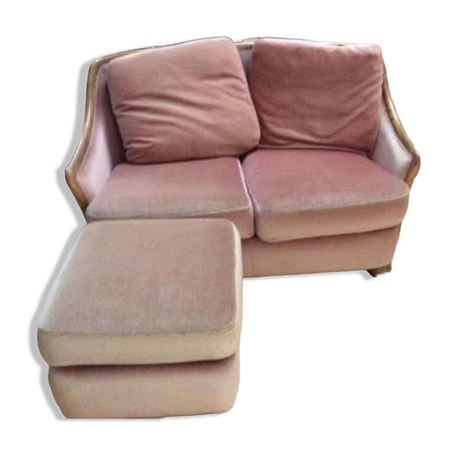 Velvet sofa and its ottoman
