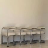 4 vintage tubular metal and fabric chairs