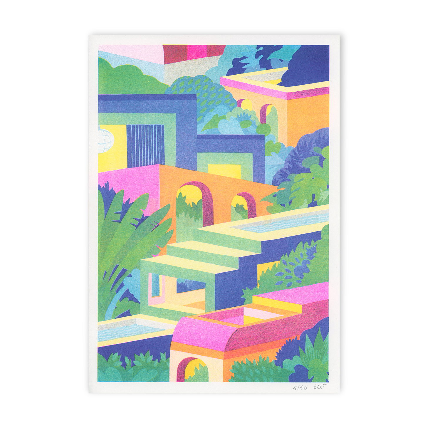 Illustration A4, houses, in risography