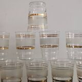 Set of 5 water glasses and 5 aperitif glasses with granite decorations and gold edging from the 1950s